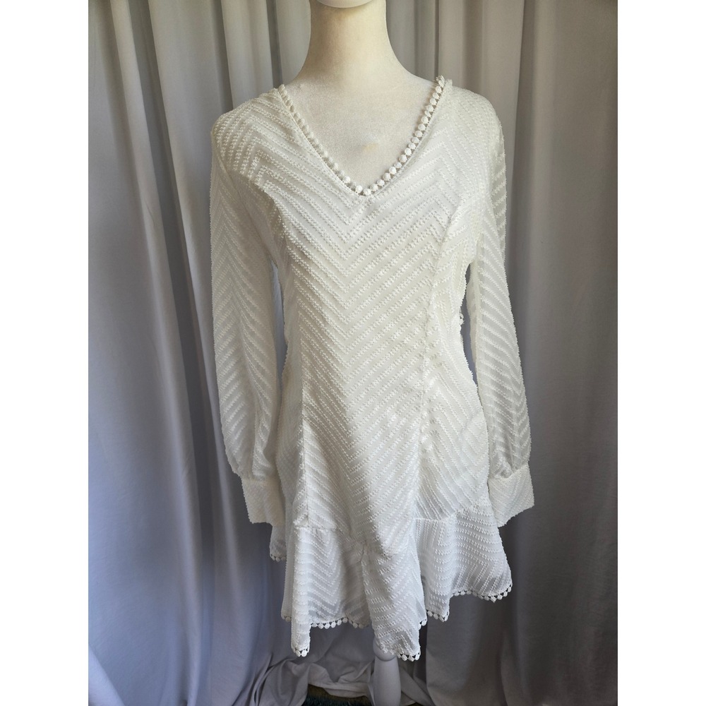 Favlux Fashion White Chevron Long Sleeve Open Back Mini Dress FL20A518 Small